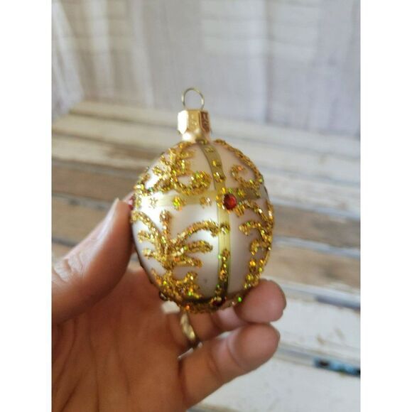 Poland polonaise ? Gold filigree egg red glass ornament Xmas tree - Picture 6 of 9